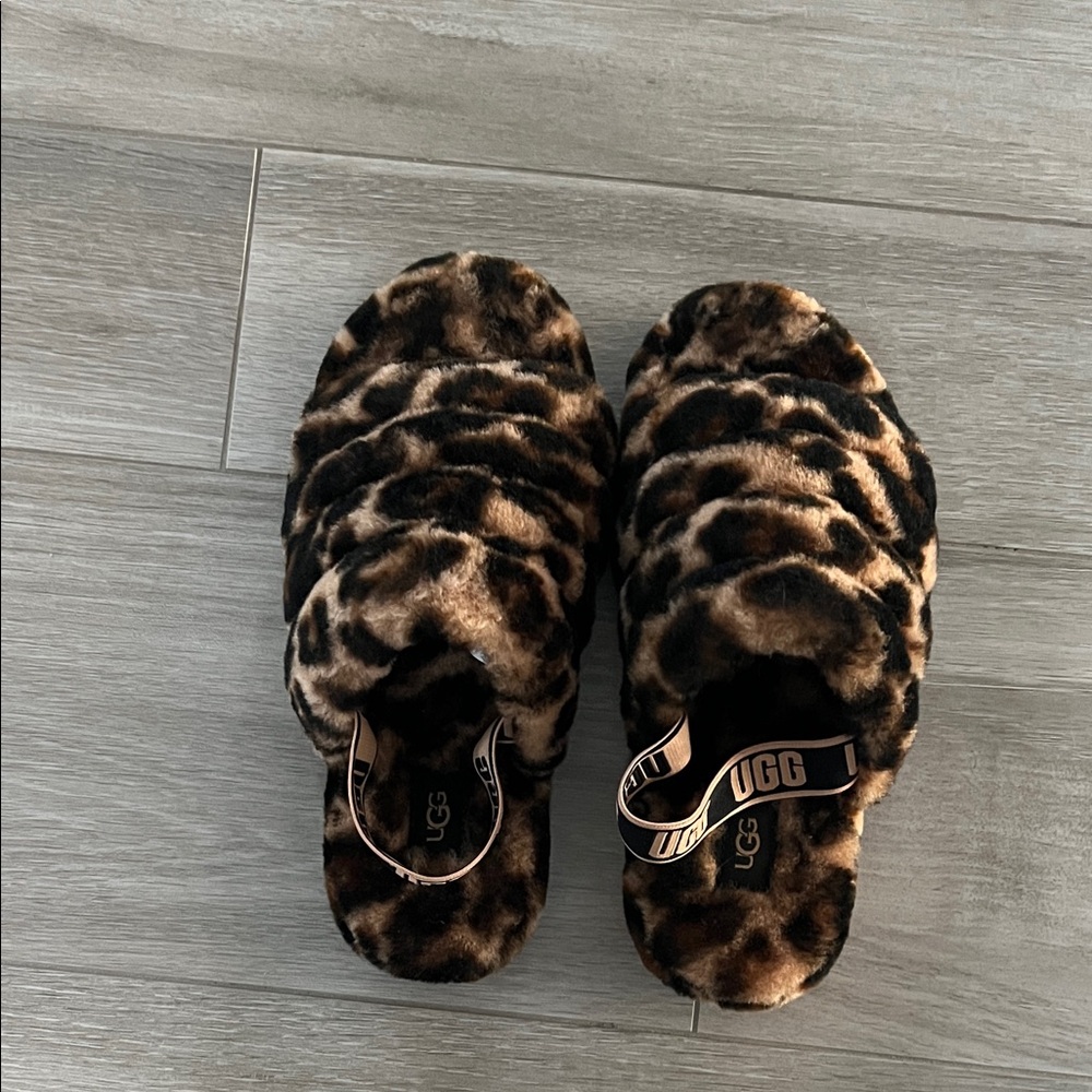 UGG Brown and Black Fluffy Animal Print Slippers Size 5